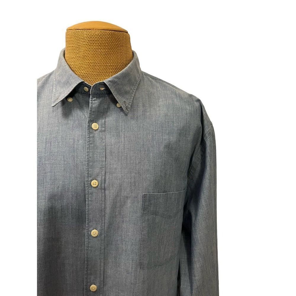 Peter Millar Men's Long Sleeve Dress Shirt Blue Denim Style Logo Blue Size 2XL